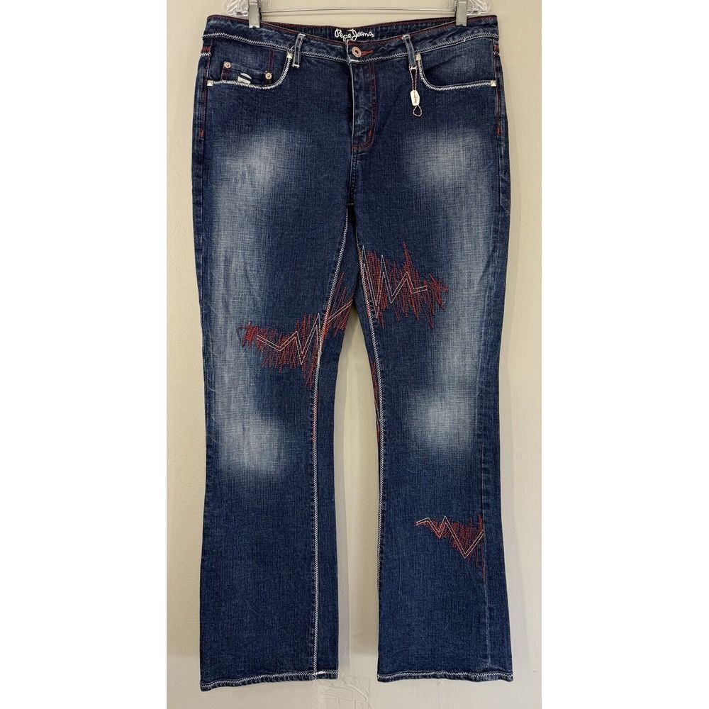 Pepe Jeans London Bootcut Jeans Woman's 34‎ (36x31.5) Embroidered Studded EUC